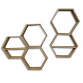 Set 5 rafturi HEX003, maro, lemn, 40x10x40 cm