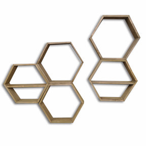 Set 5 rafturi HEX003, maro, lemn, 40x10x40 cm