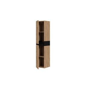 Dulap baie suspendat DUESA, stejar auriu/negru, PAL laminat, cu 2 usi, 30x30x134 cm