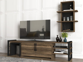 Set comoda TV si raft EPICA, nuc/negru, PAL melaminat