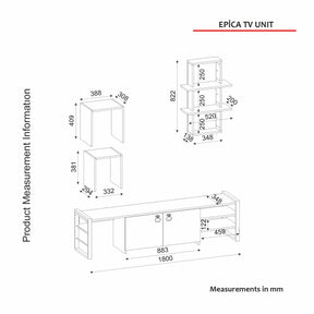 Set comoda TV si raft EPICA, nuc/negru, PAL melaminat