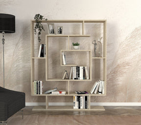 Biblioteca SARMASIK, PAL melaminat, efect de piatră travertin, 125×22×150 cm