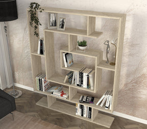 Biblioteca SARMASIK, PAL melaminat, efect de piatră travertin, 125×22×150 cm