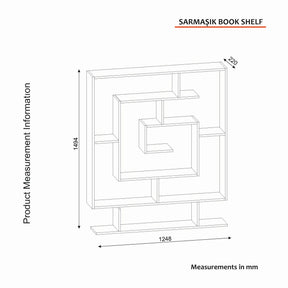 Biblioteca SARMASIK, PAL melaminat, efect de piatră travertin, 125×22×150 cm
