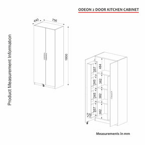 Dulap baie ODEON V2, alb, PAL, cu 2 usi, 76x44x180 cm