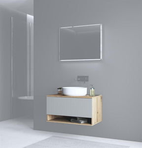 Dulap baie suspendat AVIOLA, casmir/stejar artisan, PAL laminat, cu un sertar, pentru lavoar, 80x45x43 cm