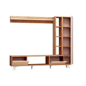 Mobilier living RAMBUTY, format din comoda TV, dulap si polita, alb/stejar, PAL melaminat