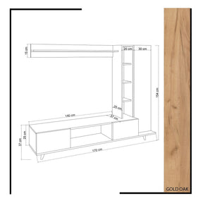 Mobilier living RAMBUTY, format din comoda TV, dulap si polita, alb/stejar, PAL melaminat