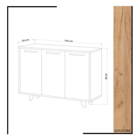 Comoda Piffa, 100% PAL melaminat, stejar/alb, 100x82x35 cm