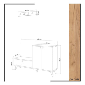 Pantofar si cuier 811MDD4131, stejar/alb, PAL melaminat, 120x76x30 cm