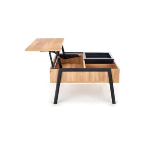Masuta de cafea PODIUM, stejar natural/negru furniruit, cu spatiu depozitare, 85x80x43 cm