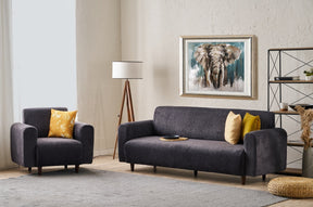 Set canapea si fotoliu NOYA CHENILLE, gri antracit, stofa