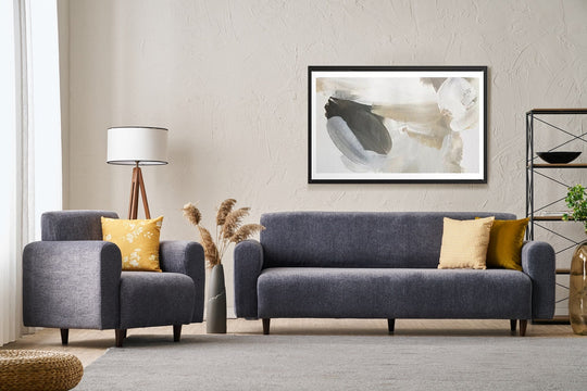 Set canapea si fotoliu NOYA CHENILLE, gri, stofa