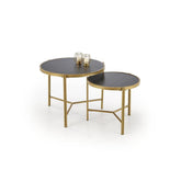 Set 2 masute FATIMA, negru/auriu, ceramica/metal, 63x50/48x43 cm