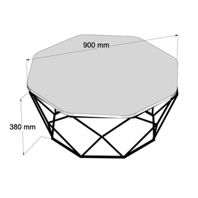 Masuta cafea DIAMOND, alb cu efect de marmura/negru, PAL melaminat/metal, 90x90x38 cm
