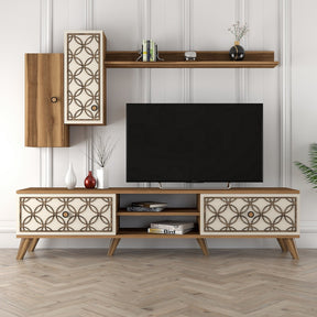Set comoda TV si raft CLASS S, nuc/crem, PAL melaminat