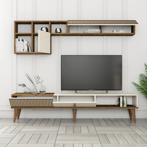 Set comoda TV si raft MILAN, nuc/crem, PAL melaminat