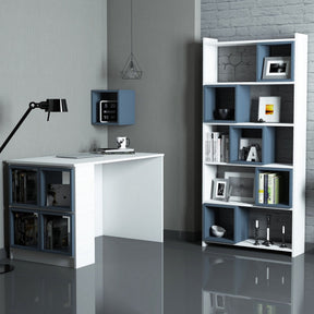 Set mobilier birou BOX, alb/albastru, PAL melaminat, 3 piese
