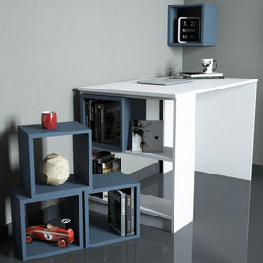 Set mobilier birou BOX, alb/albastru, PAL melaminat, 3 piese