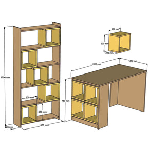 Set mobilier birou BOX, alb/albastru, PAL melaminat, 3 piese