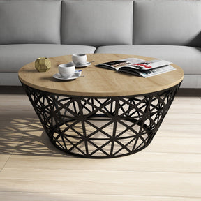 Masuta cafea 845HCT5225, stejar/negru, PAL melaminat/metal, 90x90x38 cm