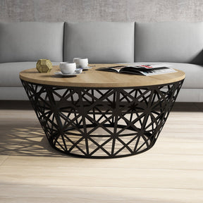 Masuta cafea 845HCT5225, stejar/negru, PAL melaminat/metal, 90x90x38 cm