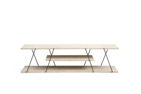 Comoda TV CANAZ, bej cu efect de marmura/negru, PAL melaminat, 120x30x33 cm
