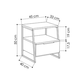 Noptiera Pal, 100% PAL melaminat, mocha deschis/ negru, 100% metal, 45x50x41 cm