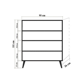 Comoda inalta Swan, alb/negru, PAL melaminat, 95x36x111 cm, 4 usi