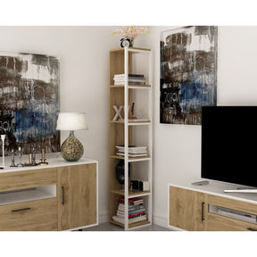 Etajera Texas, stejar/alb, PAL melaminat, 33,7x29,5x180 cm
