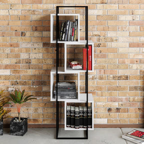 Biblioteca RADA, alb/negru, PAL melaminat/metal, 52x160x38 cm