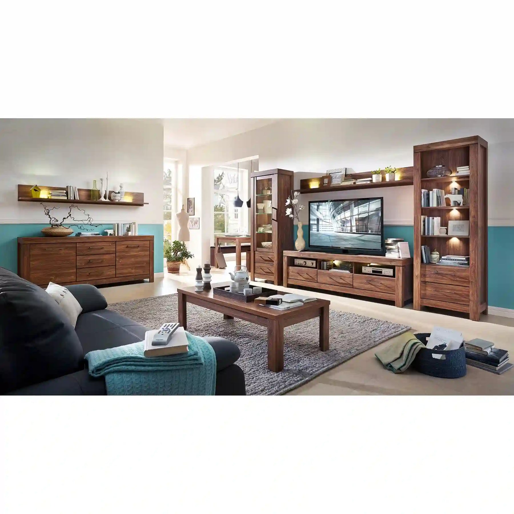 Comoda TV GENT, stejar, PAL, cu iluminare LED, 200x54x60 cm