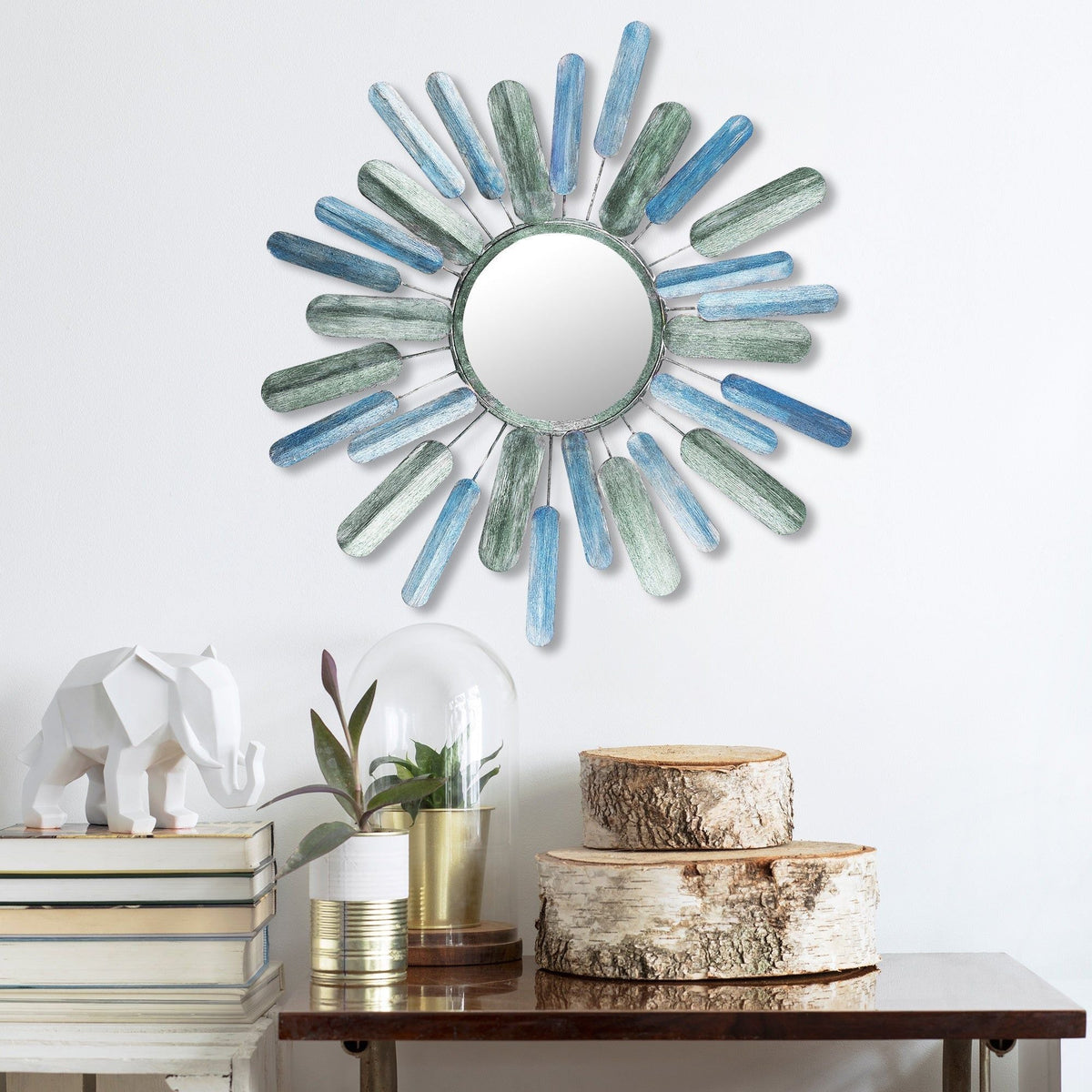 Decoratiune perete 891TNL1575, albastru/verde, metal, 75x5x75 cm