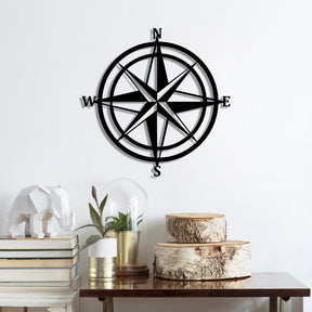 Decoratiune perete Compass, negru, metal, 55x55 cm