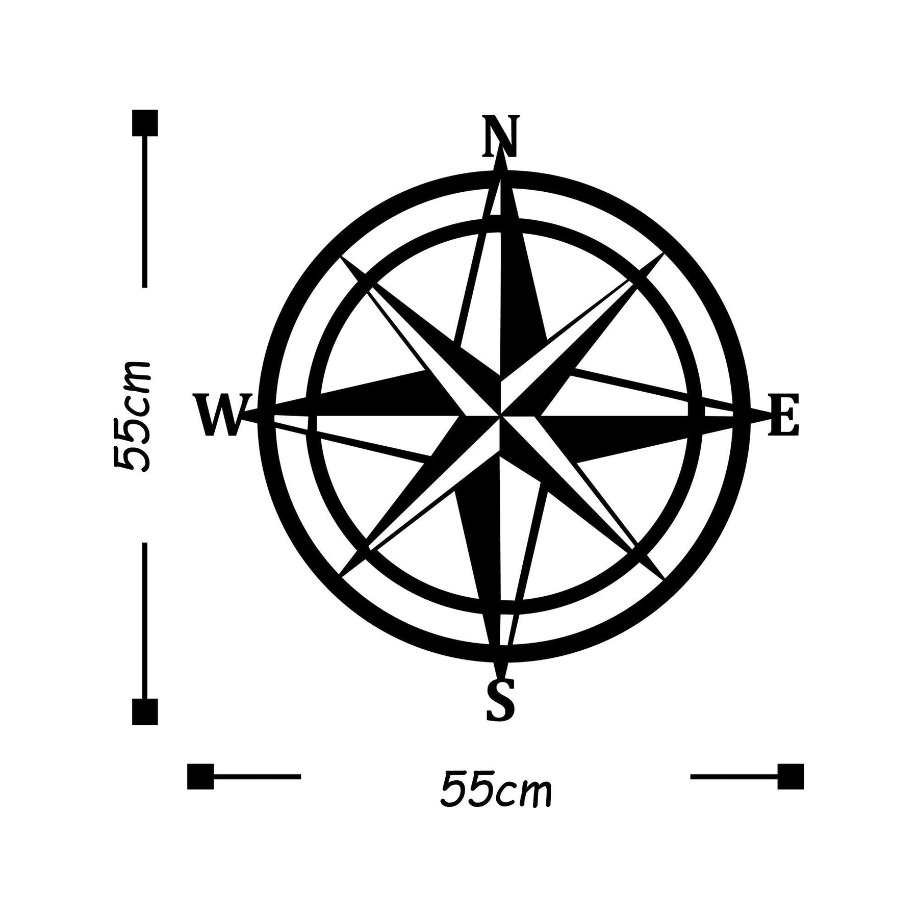 Decoratiune perete Compass, negru, metal, 55x55 cm