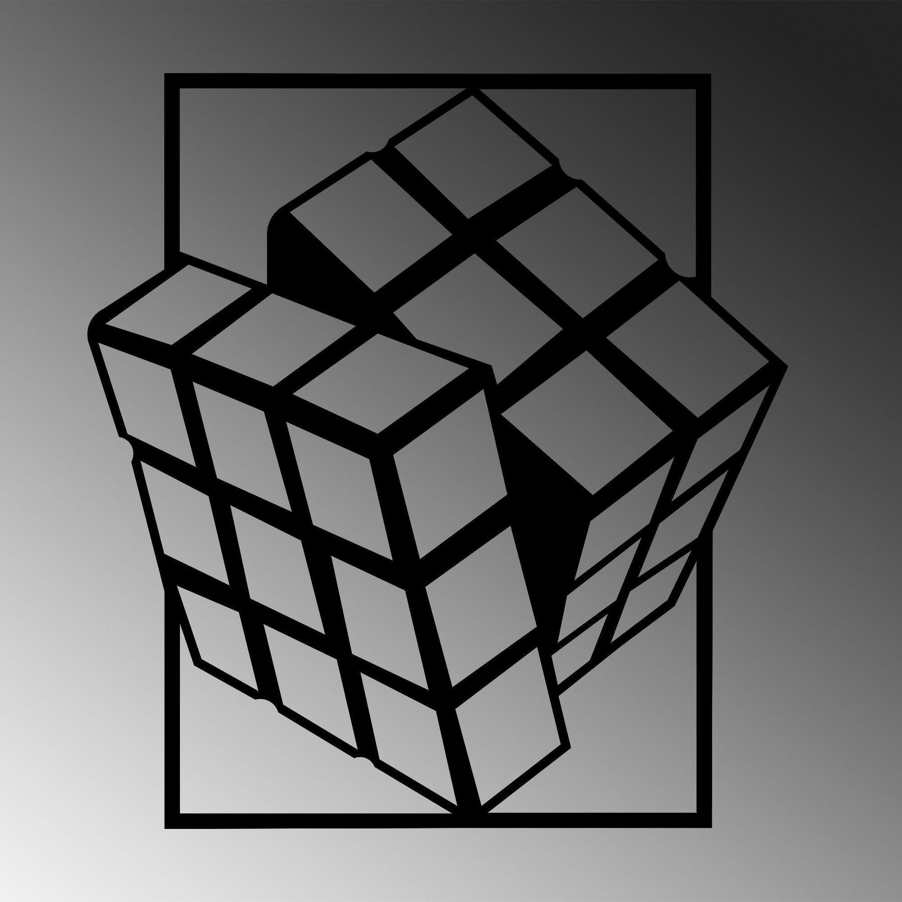Decoratiune de perete Rubik's Cube, 100% metal, negru, 64x69 cm