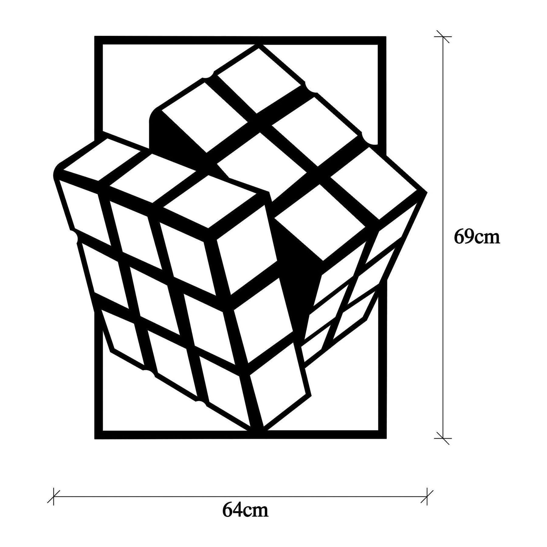 Decoratiune de perete Rubik's Cube, 100% metal, negru, 64x69 cm