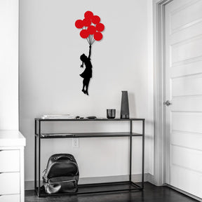 Decoratiune perete Banksy - 11, negru/rosu, metal 100%, 100x34 cm