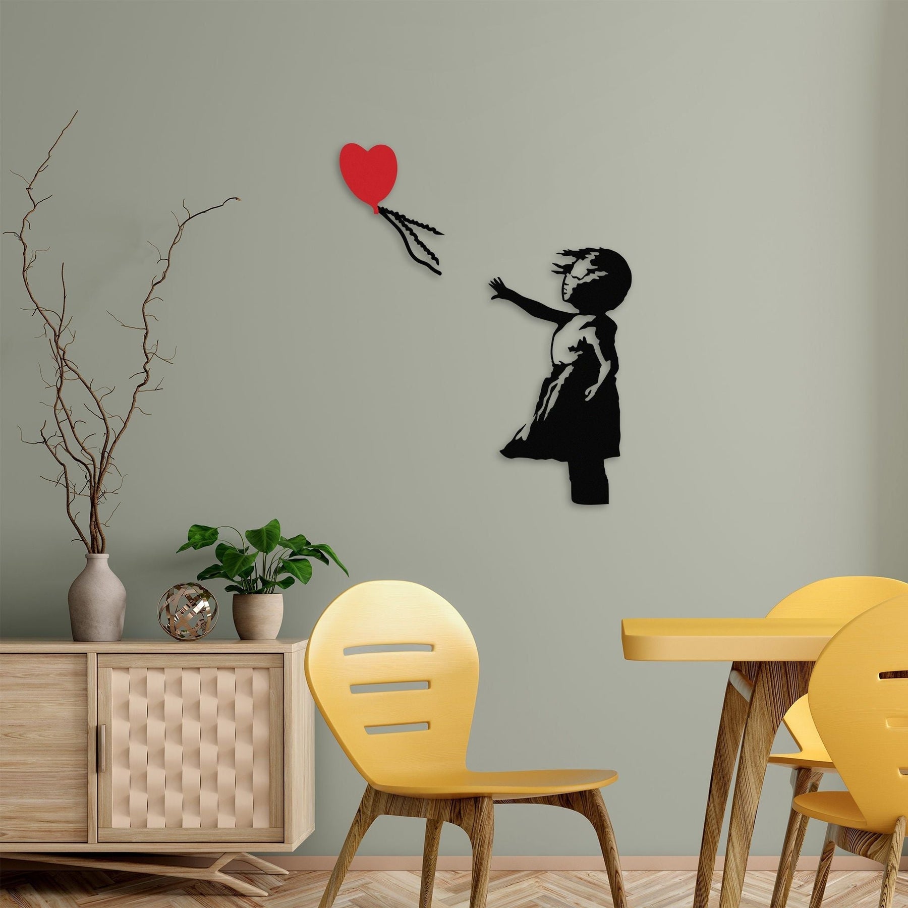 Decoratiune perete Banksy - 13, negru/rosu, metal 100%, 105x85 cm