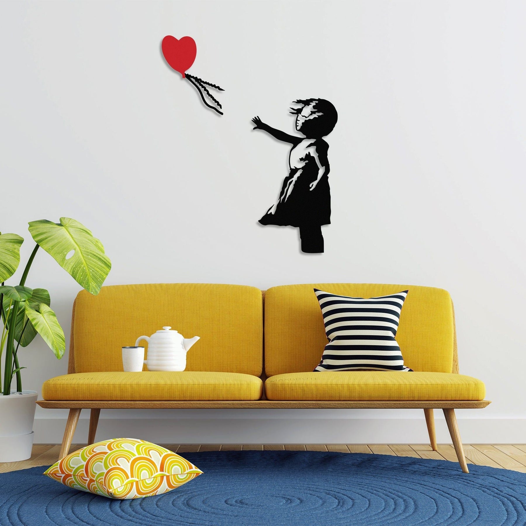 Decoratiune perete Banksy - 13, negru/rosu, metal 100%, 105x85 cm