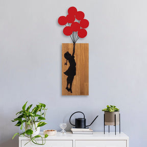 Decoratiune perete Banksy - 17, nuc/negru, lemn/metal, 70x62 cm