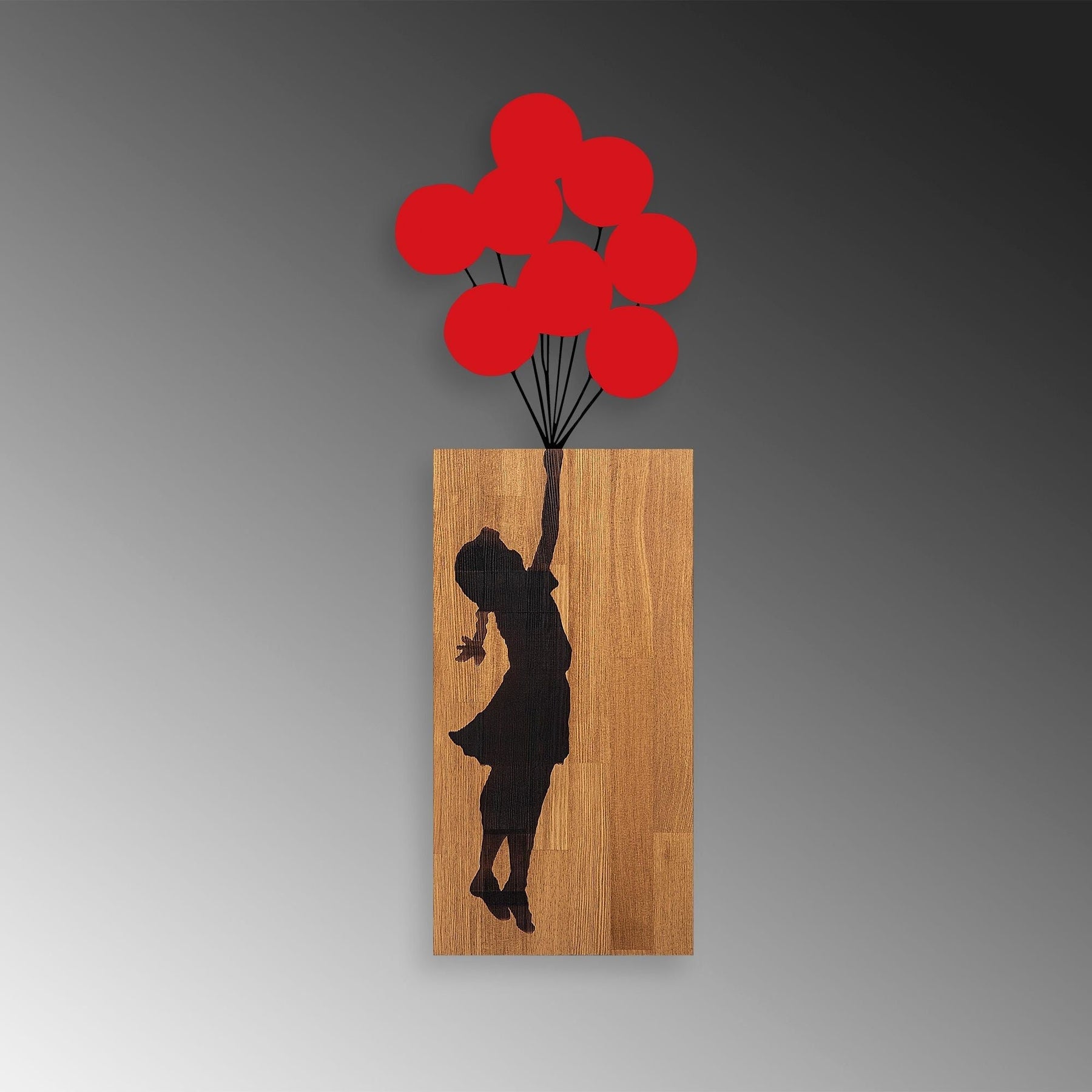 Decoratiune perete Banksy - 17, nuc/negru, lemn/metal, 70x62 cm