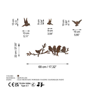 Decoratiuni perete RUSTY BIRDS 2, maro, metal