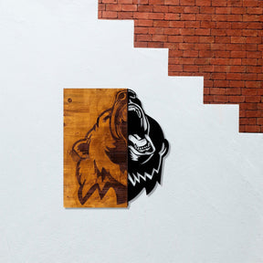 Decoratiune perete Ayi 2, nuc/negru, lemn/metal, 49x58 cm
