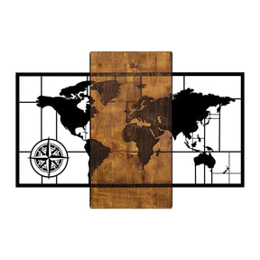 Accesoriu decorativ World Map With Compass, negru/nuc, lemn/metal, 85x58 cm