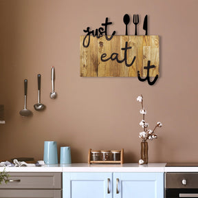 Accesoriu decorativ de perete Just Eat It, lemn/metal, nuc/negru, 58x3x52 cm