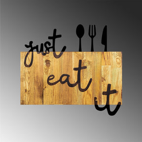 Accesoriu decorativ de perete Just Eat It, lemn/metal, nuc/negru, 58x3x52 cm