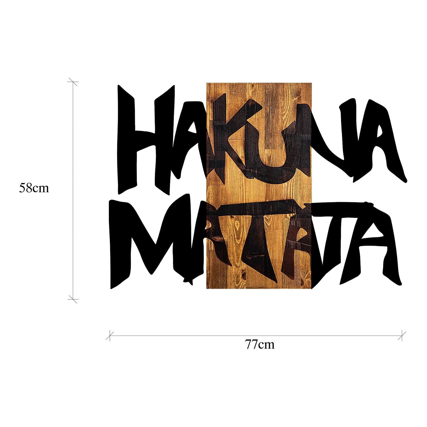 Decoratiune perete Hakuna Matata 5, negru/nuc, lemn/metal, 77x3x58 cm