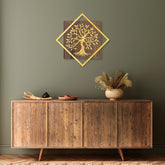 Accesoriu decorativ de perete Tree v2, nuc/auriu, 50% lemn/50% metal, model copac, 54x54 cm