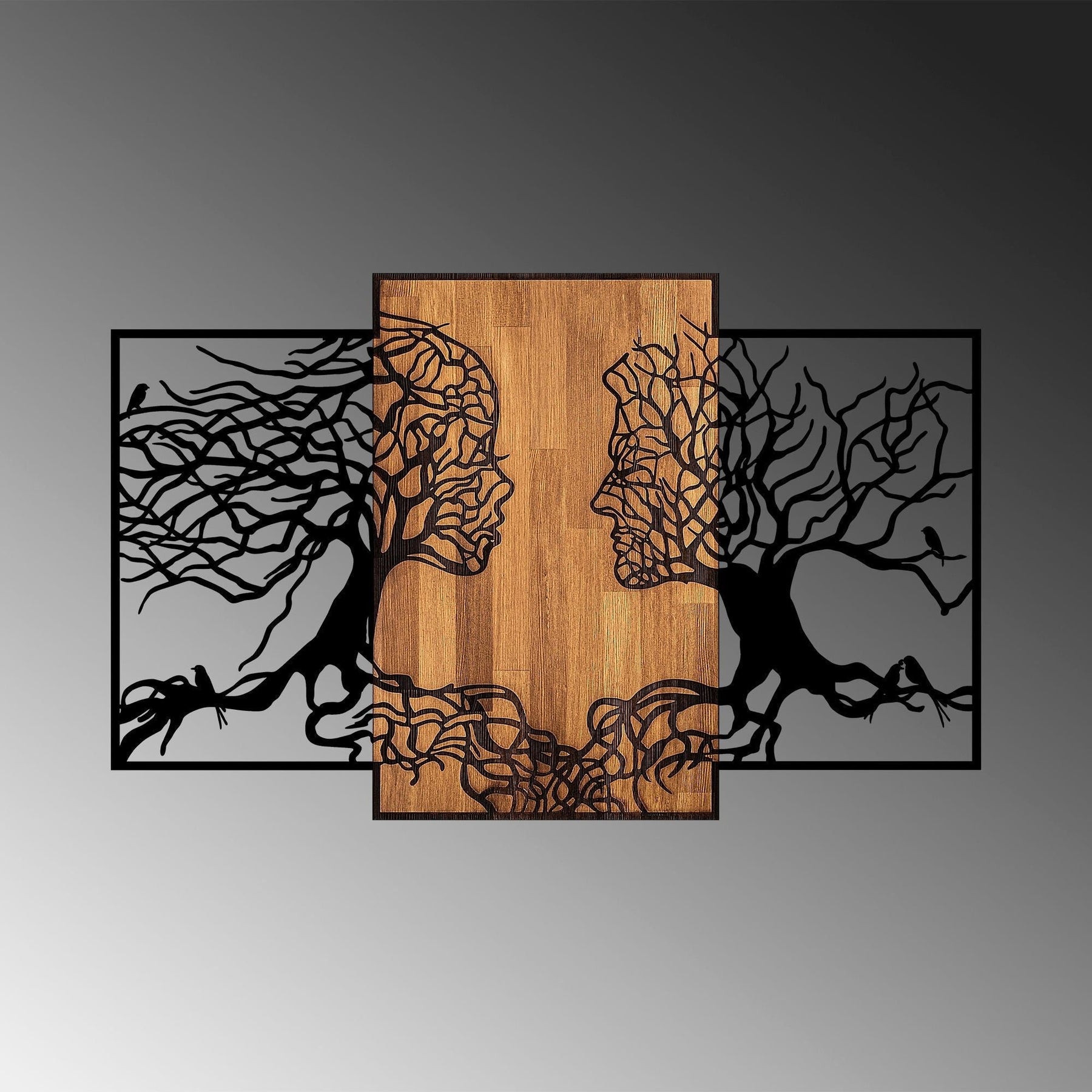 Accesoriu decorativ Tree Love, 312, negru/nuc, lemn/metal, 125x3x79 cm